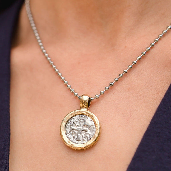 Gold Stainless Steel Coin Pendant Necklace Lisa Angel Jewellery Collection Roman Greek Jewellery