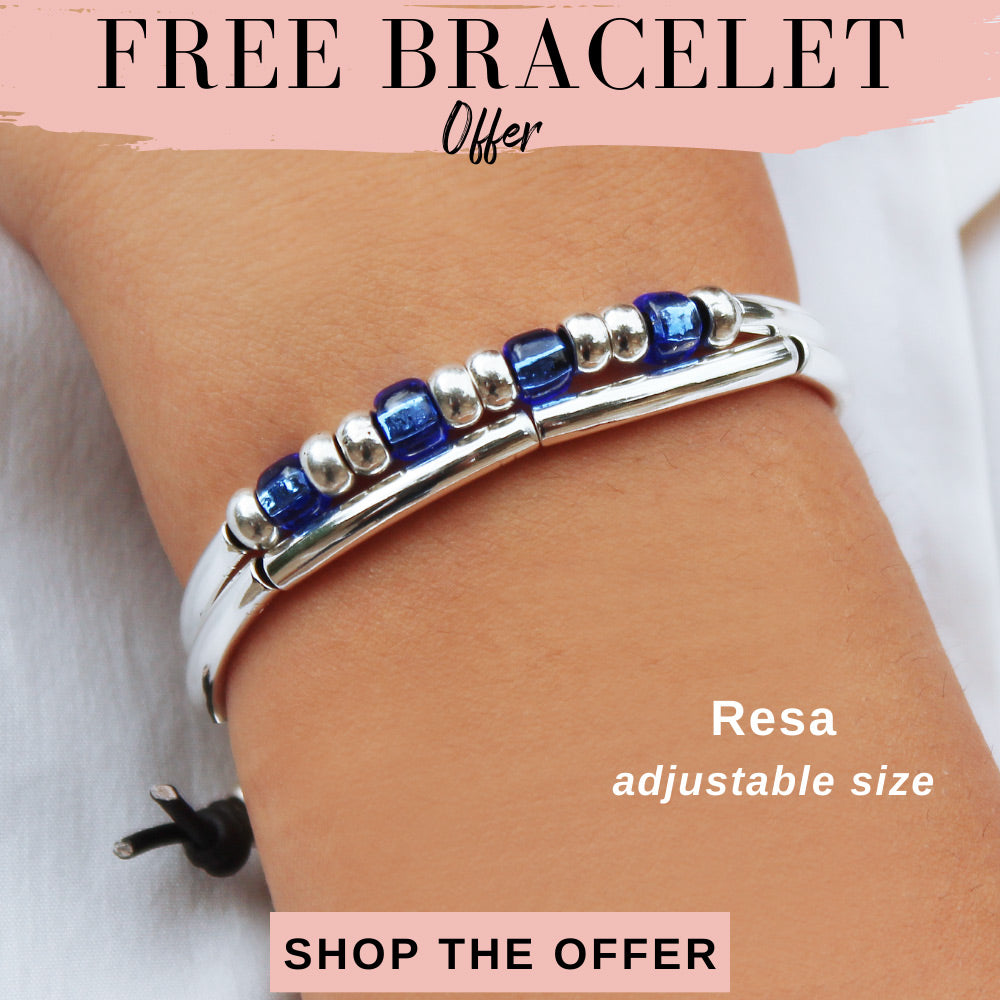 Shop the free Resa silver & leather adjustable size bracelet offer