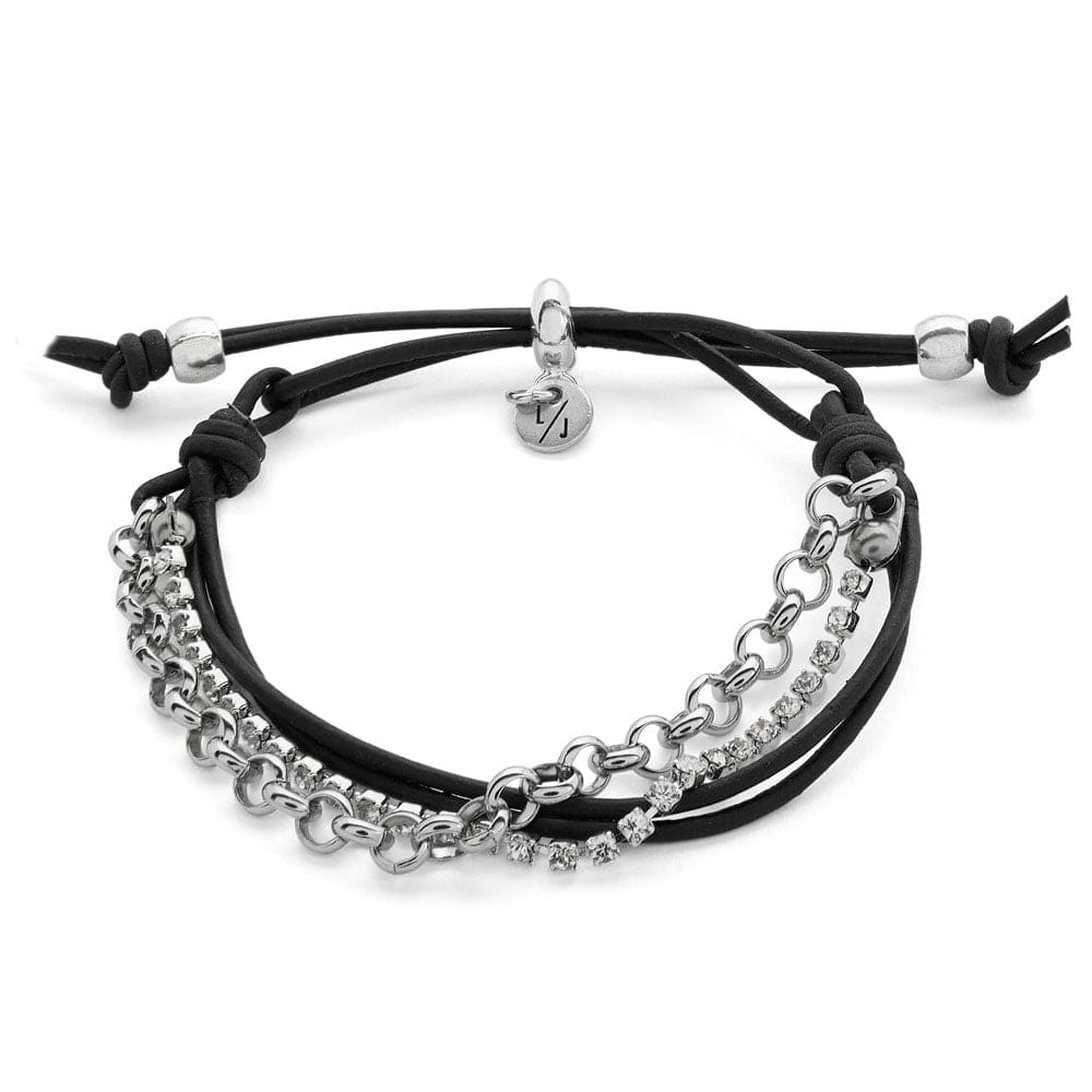 Cassidy black leather and rhinestone chain bracelet