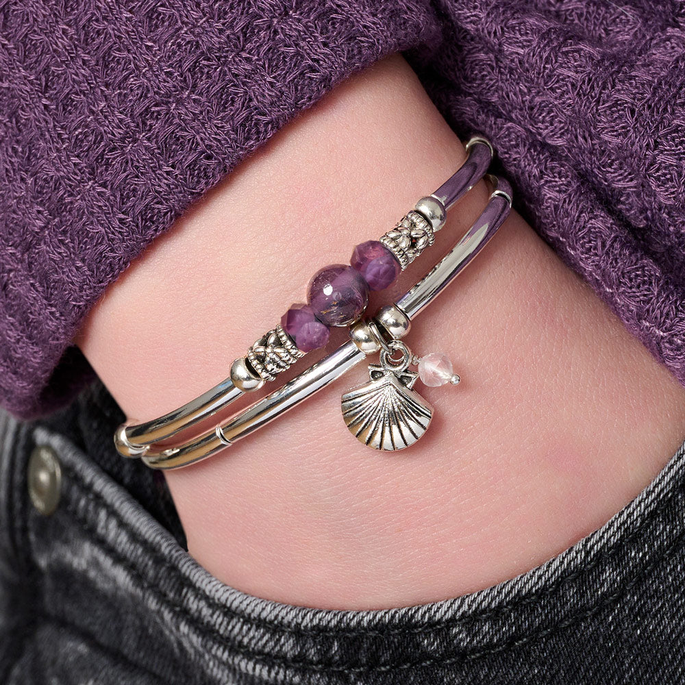 Purple Sky Amethyst Silver & Leather bracelet