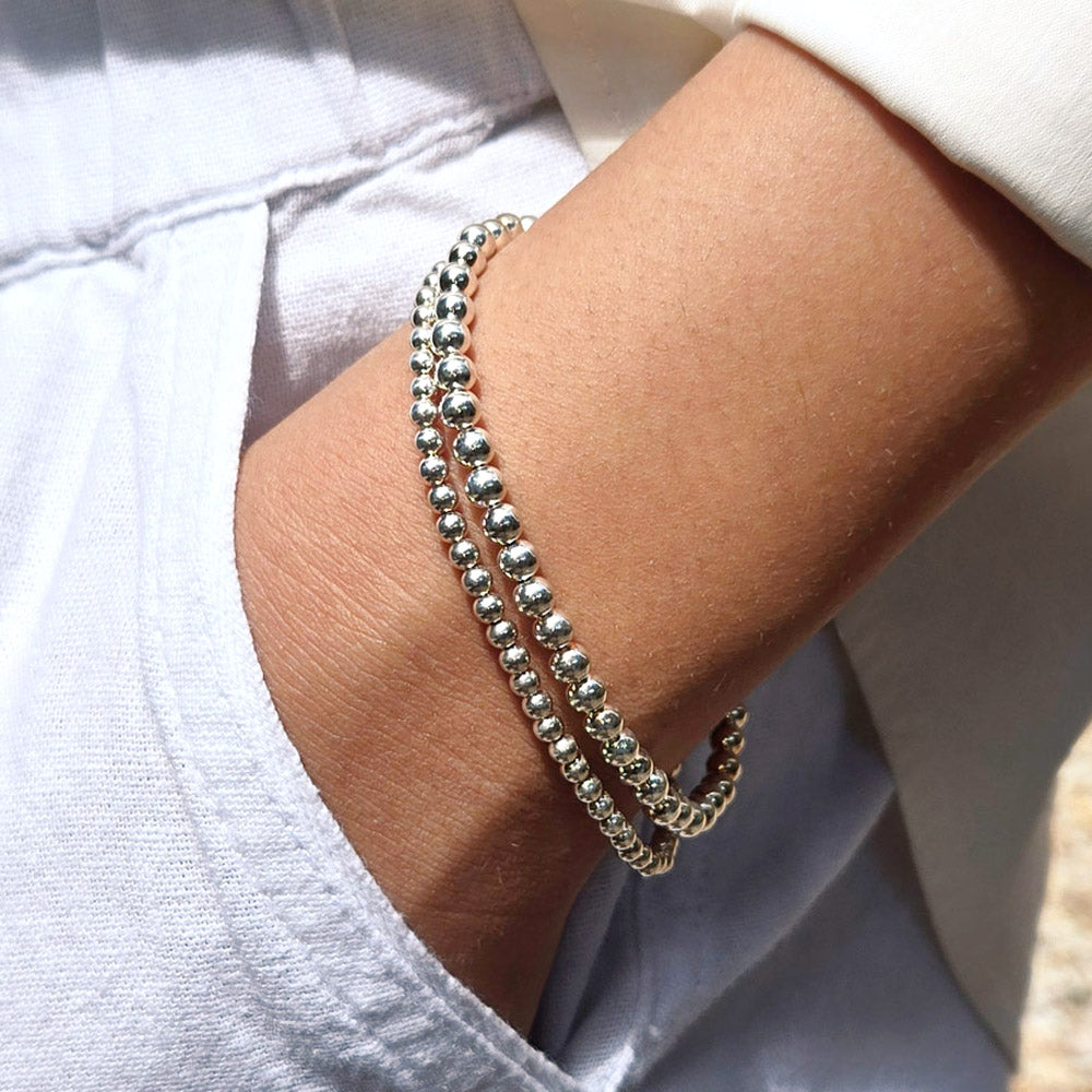 Sterling Silver Bracelet Set 3mm & 4mm Stretch to Fit