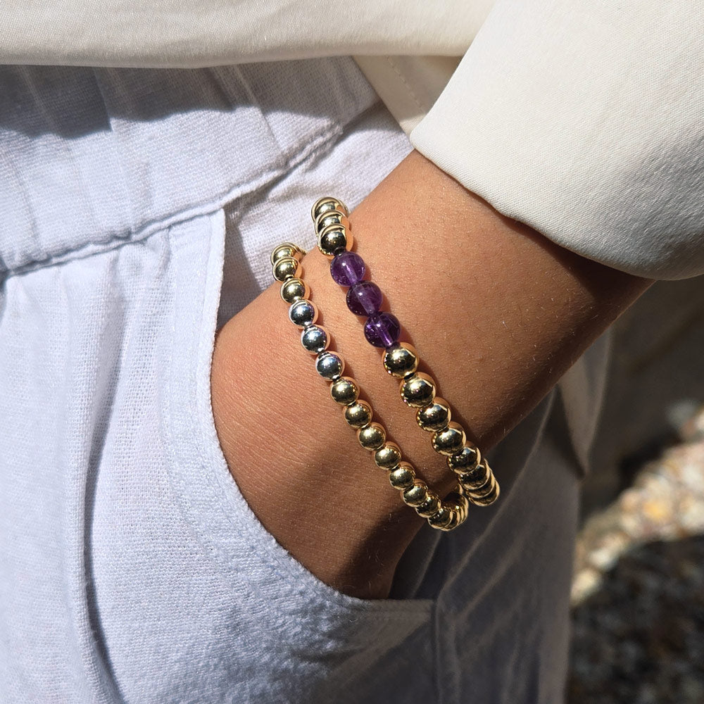 5mm 14k gold filled bracelet w Sterling silver beads and Amethyst beads