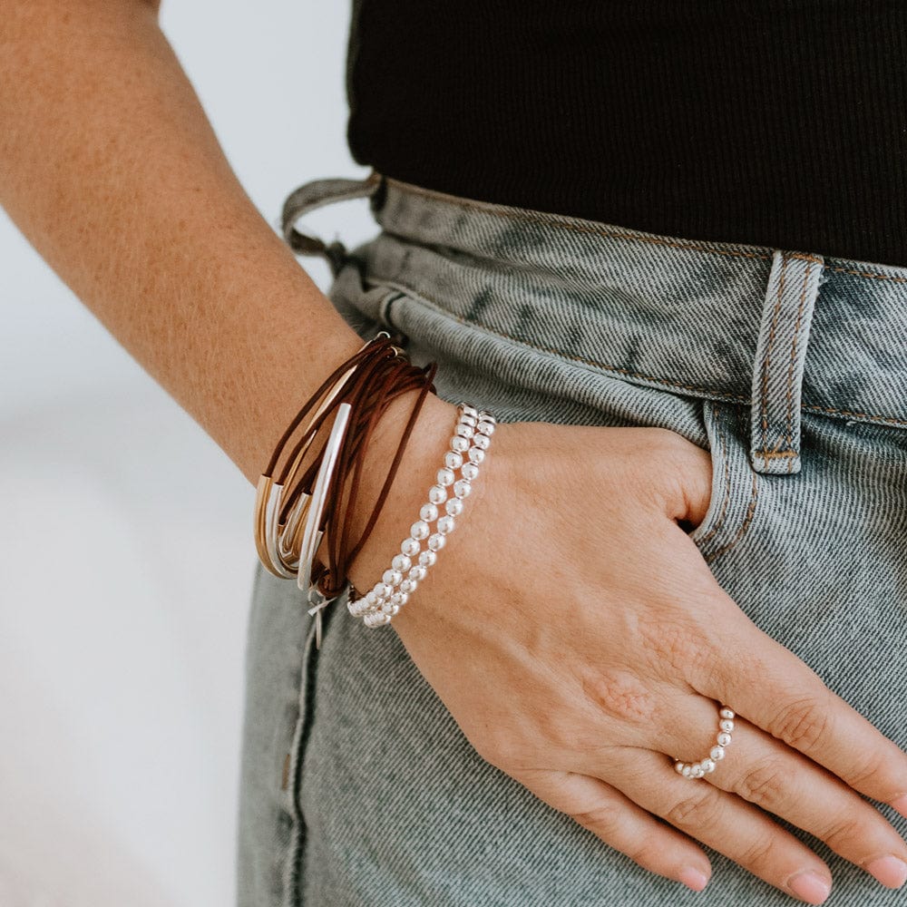 5mm sterling silver bead bracelets with silver and brown leather wrap bracelet sterling ring