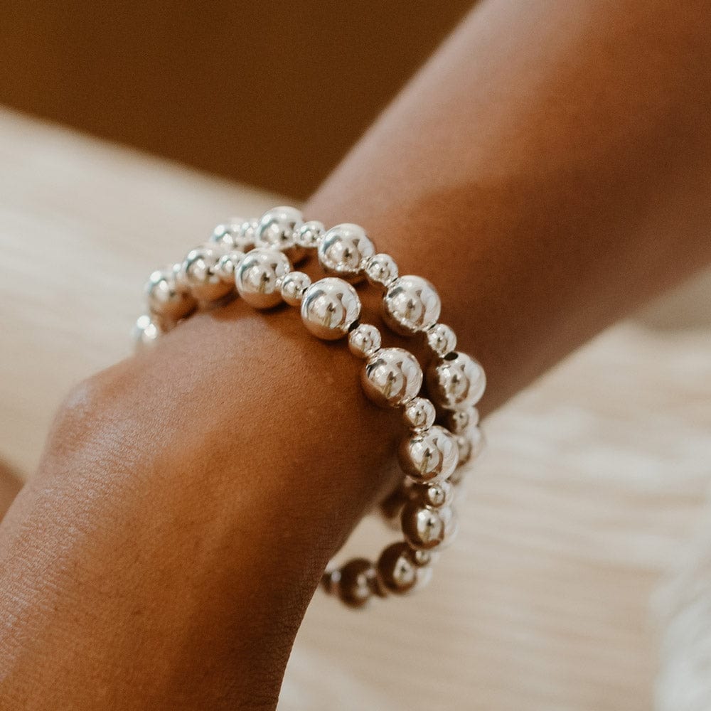 9mm &amp; 4mm Sterling Silver Bead Bracelet Stacked