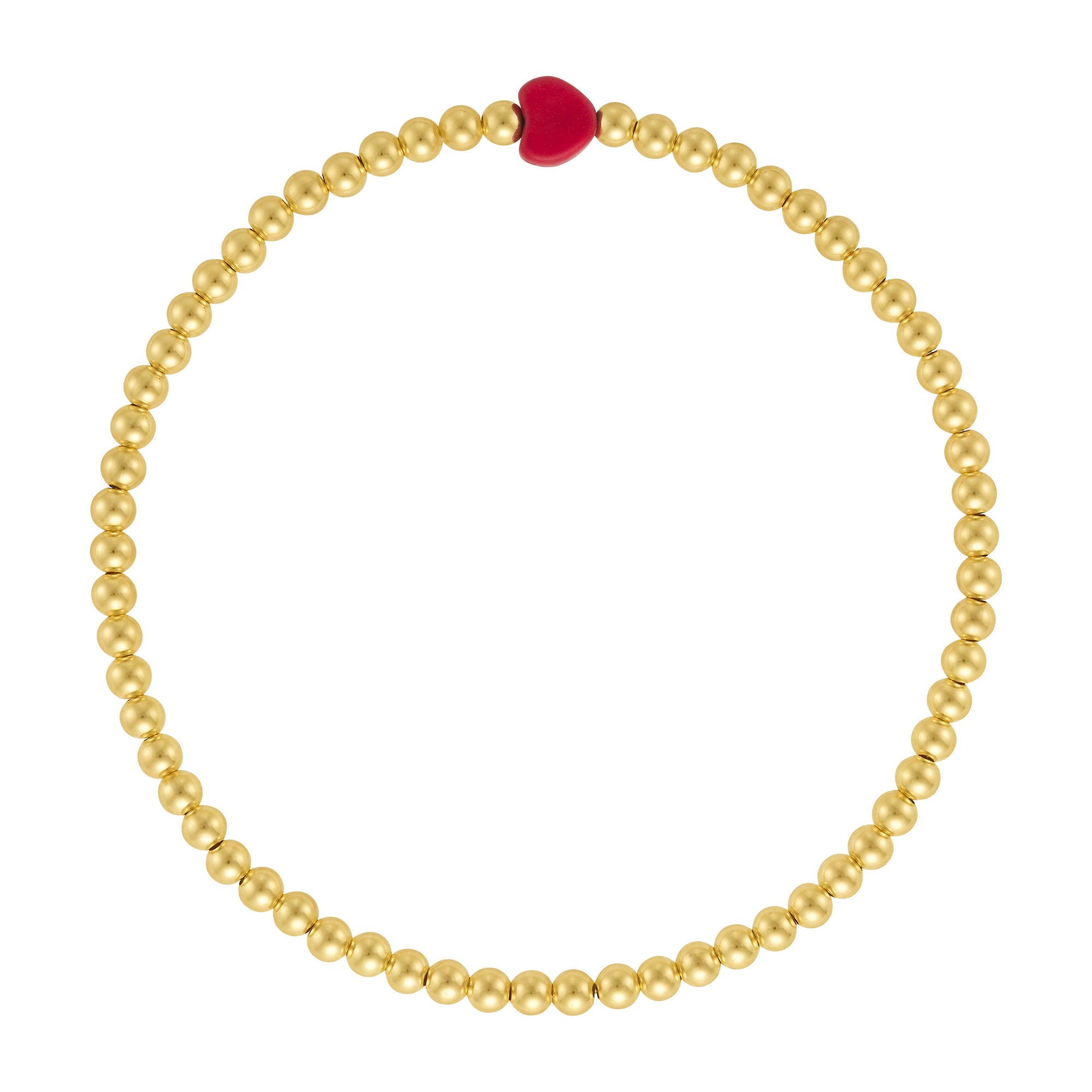 LJ 3mm 14k Gold Filled Bead Stretch Bracelet with Red Howlite Heart