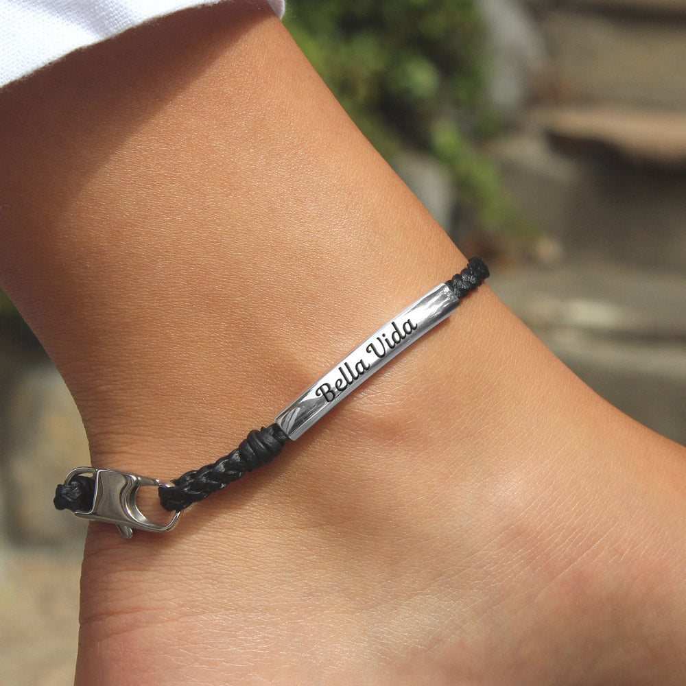 Heirloom Engravable SIlver &amp; Leather Anklet