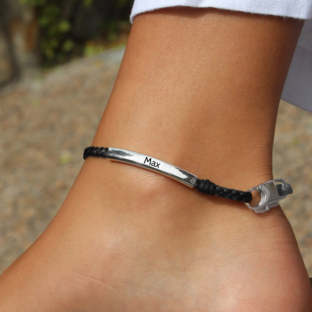 Heirloom Engravable SIlver &amp; Leather Anklet