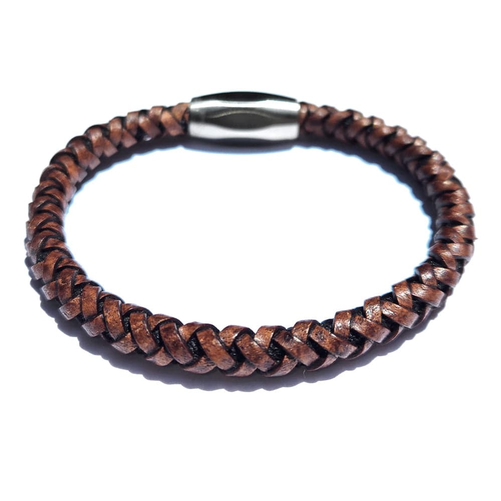 Max brown braided leather men&#39;s bracelet with magnetic clasp