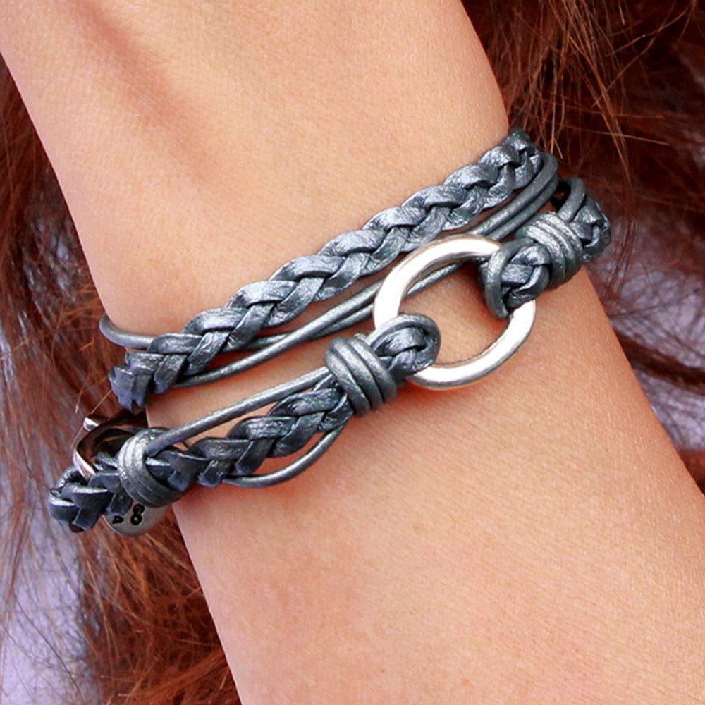 Paisley Leather Wrap Bracelet Met Silver Leather