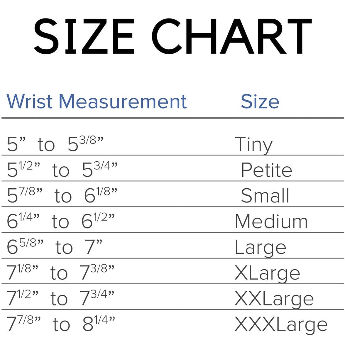 wrap bracelet size chart