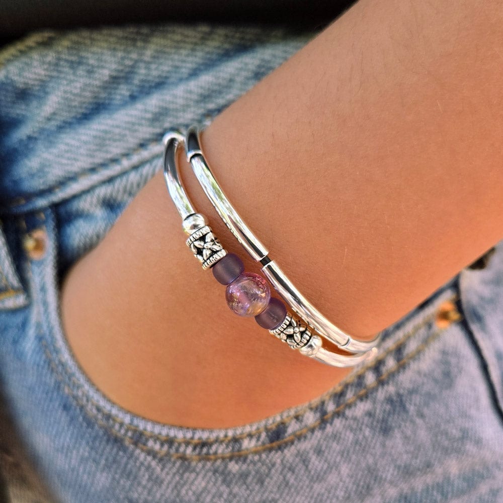 Encouragement Semi Precious Amethyst Silver &amp; Leather Adjustable Bracelet Lizzy James