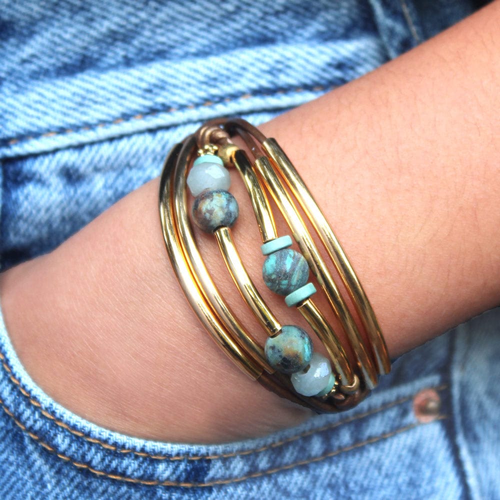 Kerry Gold Wrap Bracelet with Amazonite Metallic Bronze