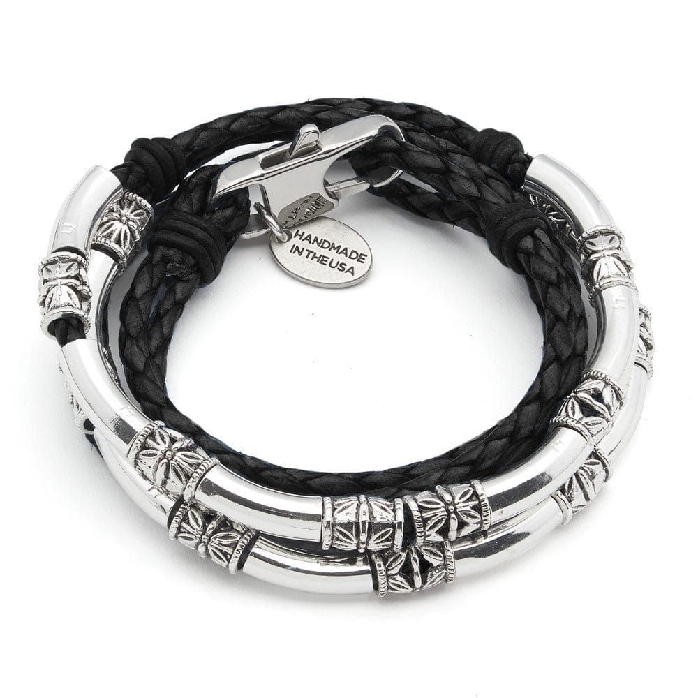 Maxi Black Leather Wrap Bracelet with Silver