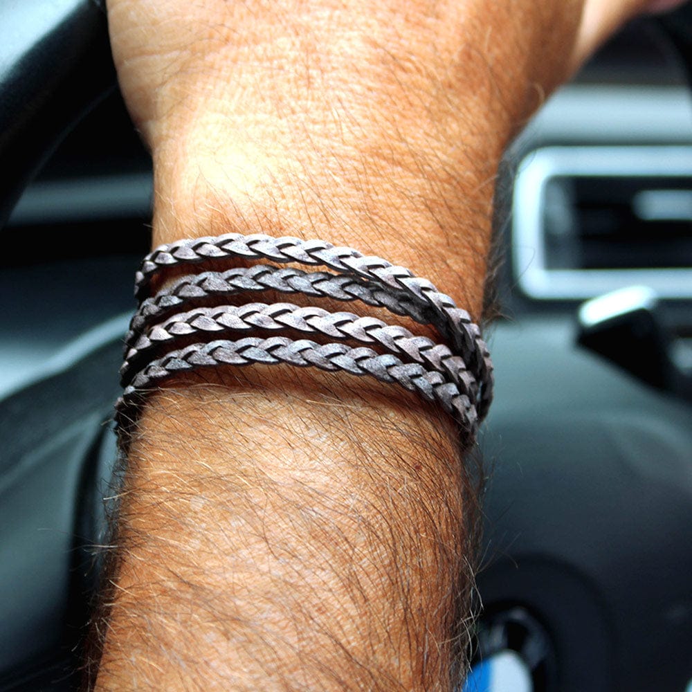 Nate Braided Leather Bracelet with Stainless Steel Clasp Bracelet Wrist Size*: Small