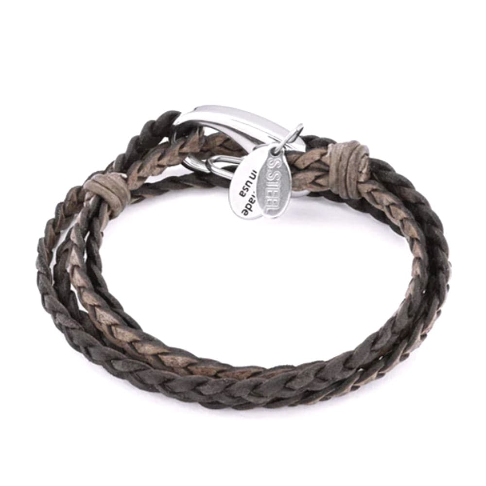 Nate Braided Leather Bracelet with Stainless Steel Clasp Bracelet Wrist Size*: Small