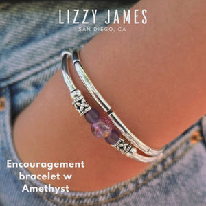 Encouragement Semi Precious Amethyst Silver & Leather Adjustable Bracelet Lizzy James