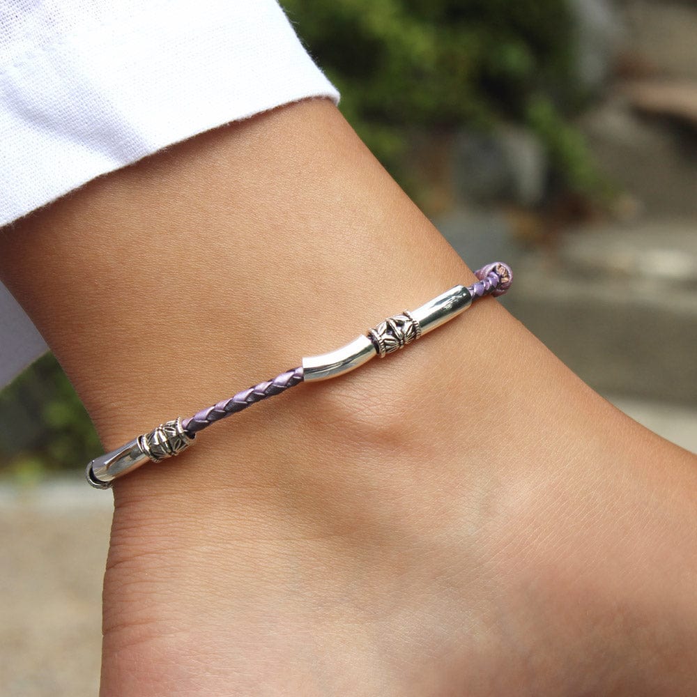 Rayette Braided Leather &amp; Silver Anklet Anklet Size: 10 INCH