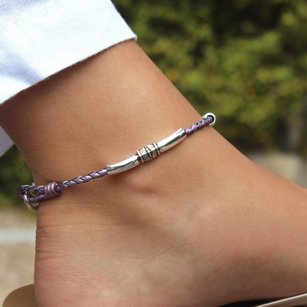 Rayette Braided Leather &amp; Silver Anklet Anklet Size: 10 INCH