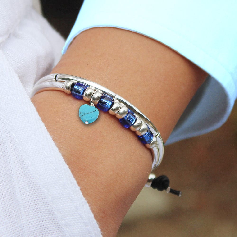 Resa silver and leather bracelet with blue turquoise heart charm