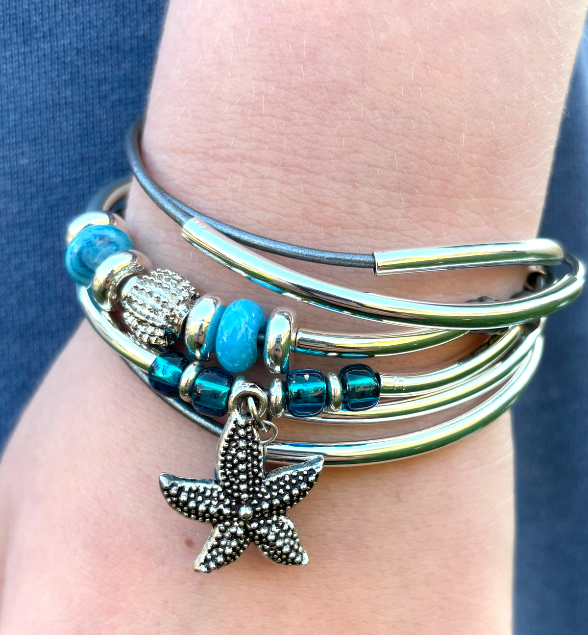 Sanibel Silver &amp; Leather Starfish Wrap Bracelet