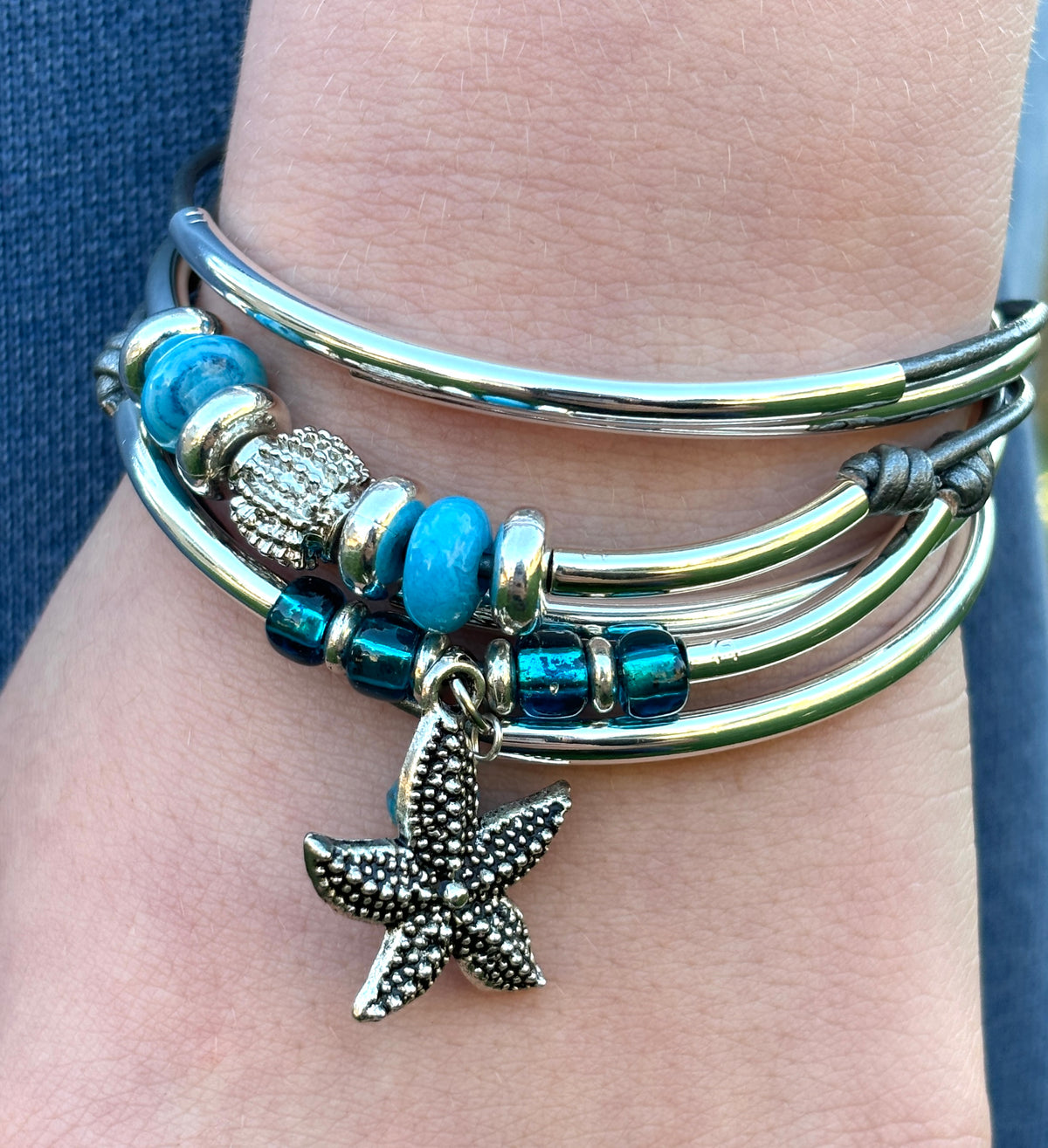 Sanibel Silver &amp; Leather Starfish Wrap Bracelet