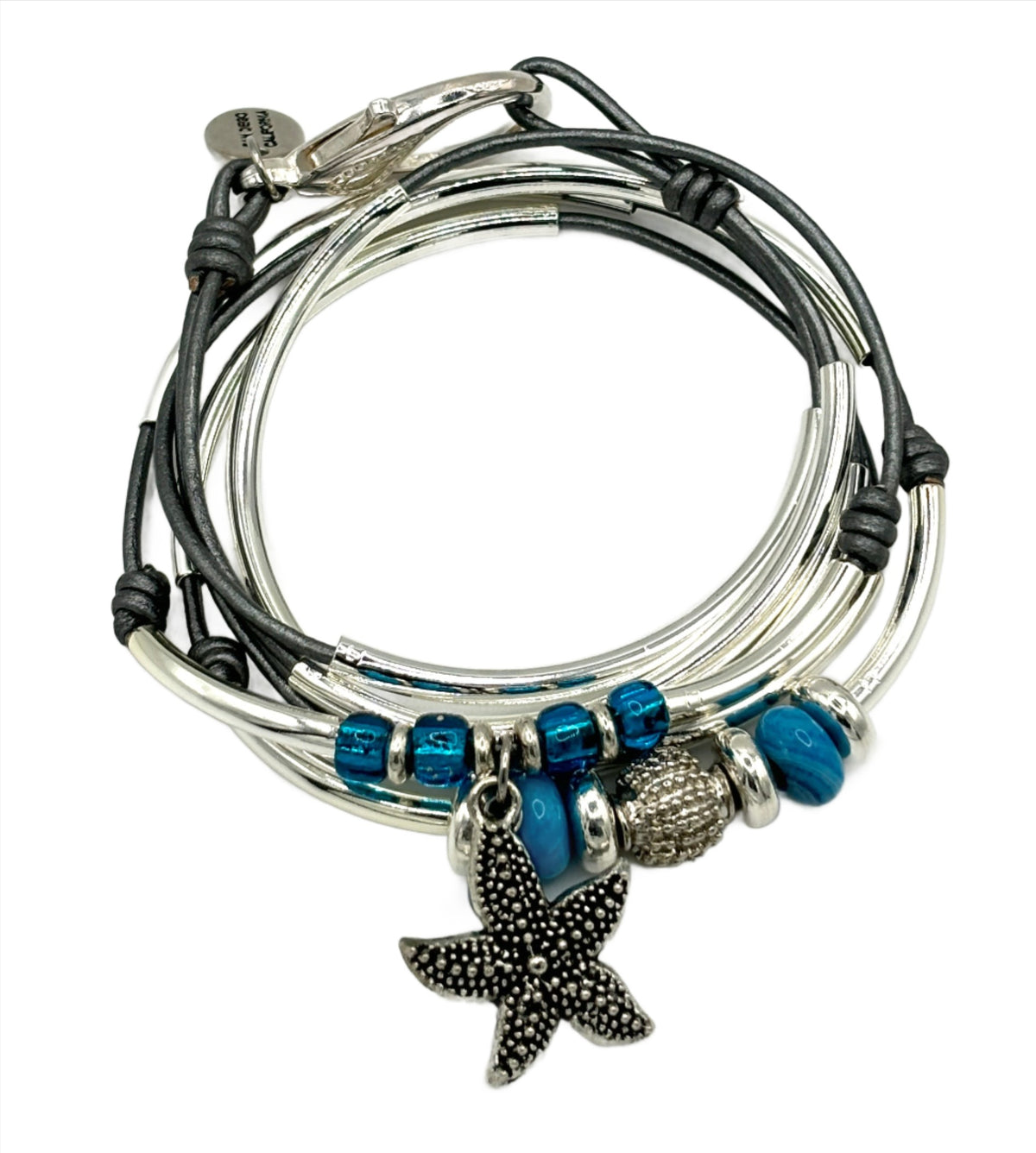 Sanibel Silver &amp; Leather Starfish Wrap Bracelet