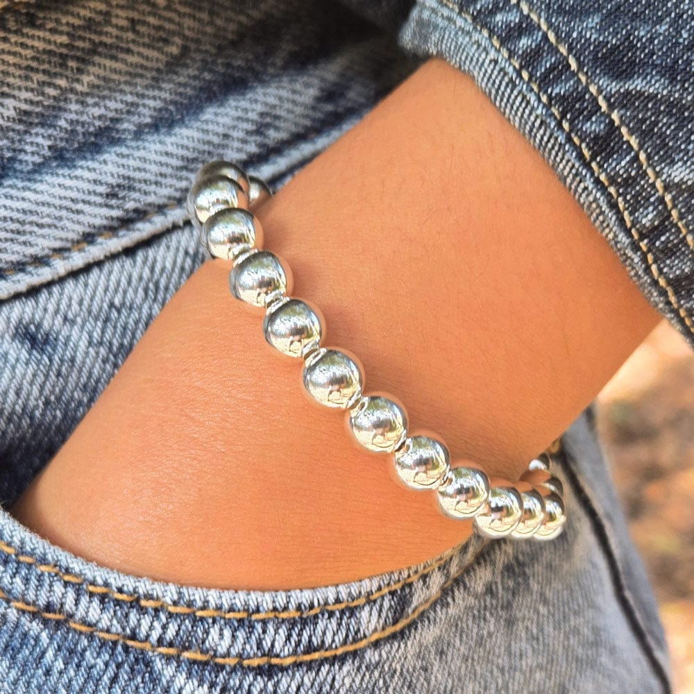 Sterling Silver Stretch Bead Bracelet, 7mm