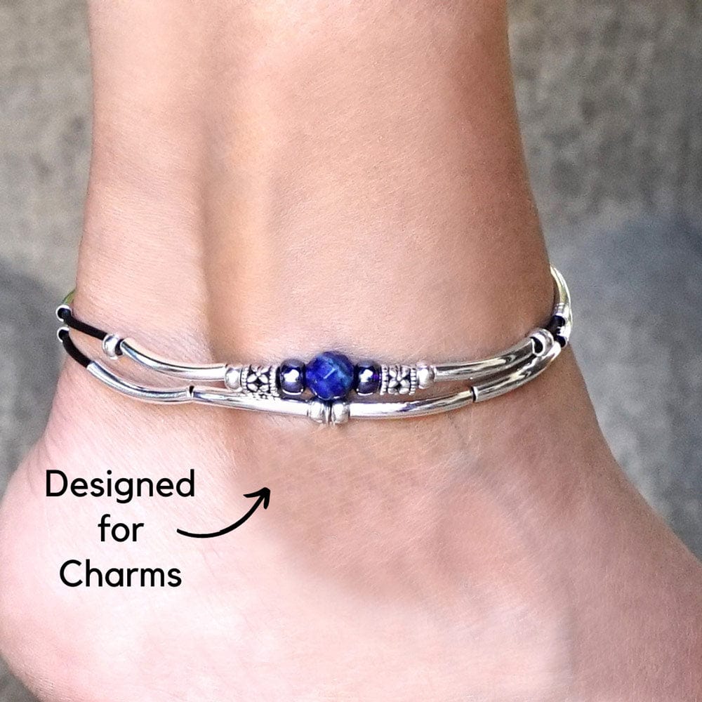 Blue Azure silver anklet with lapis