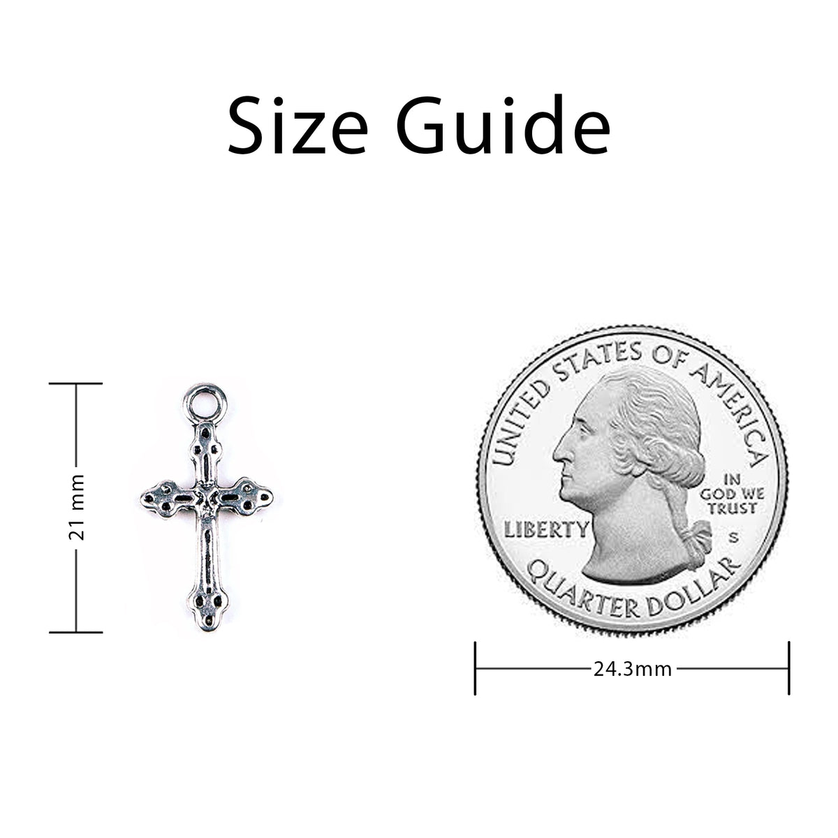 Sizing Guide for Silver Cross Charm Delicate for Charm Bracelets &amp; Anklets