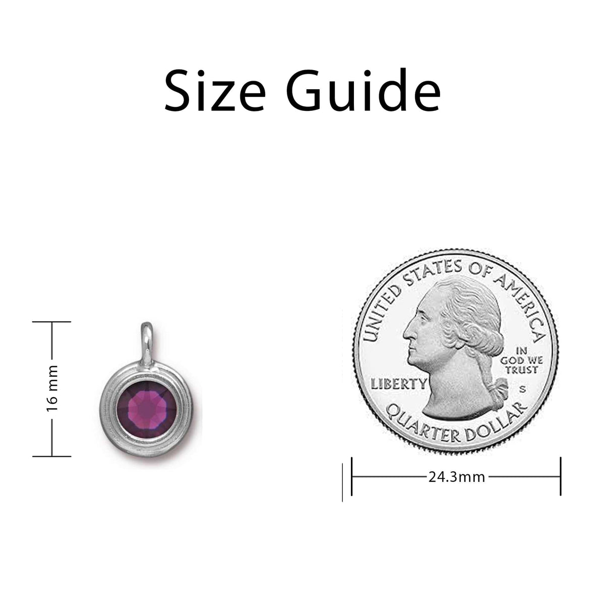 February Birthstone Amethyst Purple Crystal Charm Sizing Guide