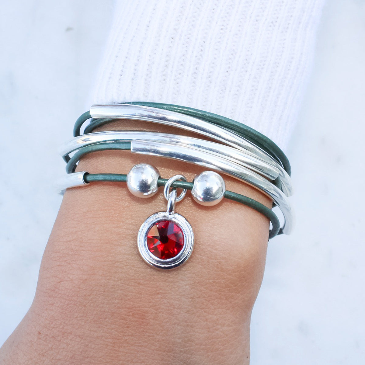 January Birthstone Garnet Red Crystal Charm - Silver Charms