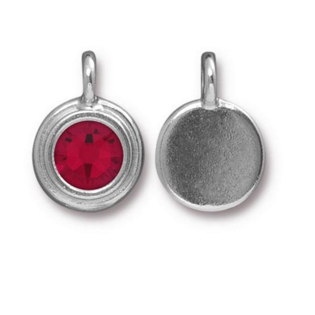 January Birthstone Garnet Red Crystal Charm - Silver Charms