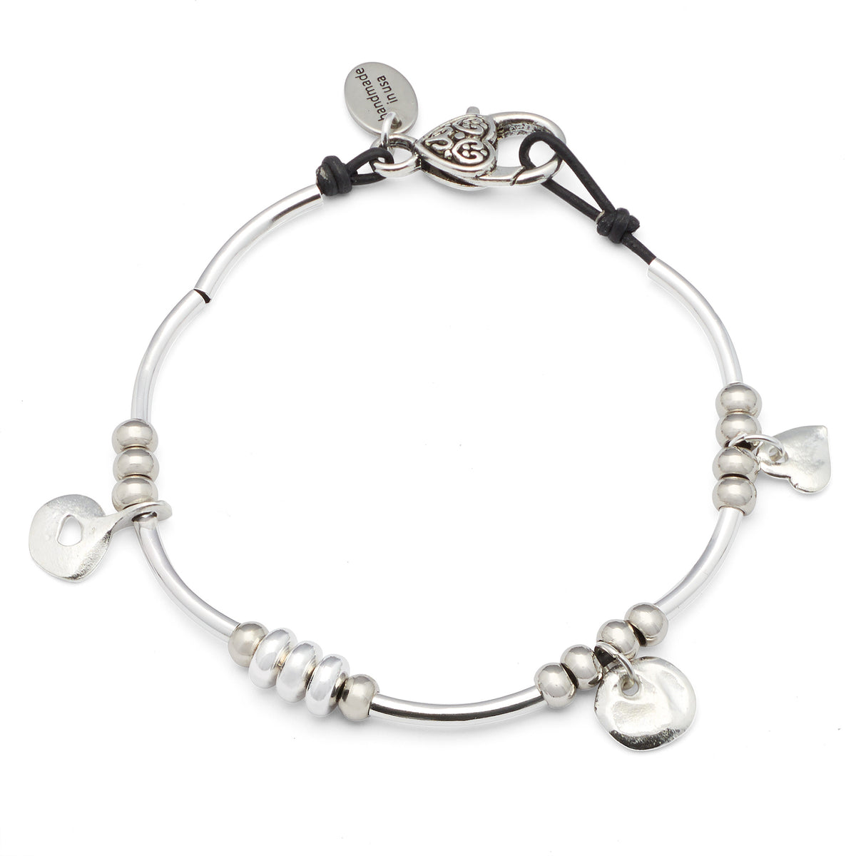 Gigi Silver Charm Anklet w Heart Charm &amp; Dangles Anklet Size: 10 inches