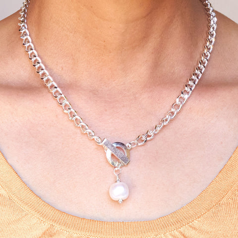 Pearl Chain Necklace - Silver