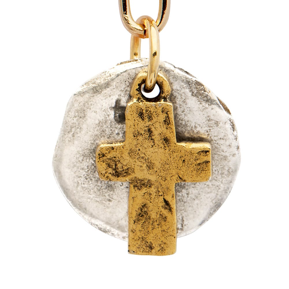 Golden Cross Silver Disc Necklace Pendant