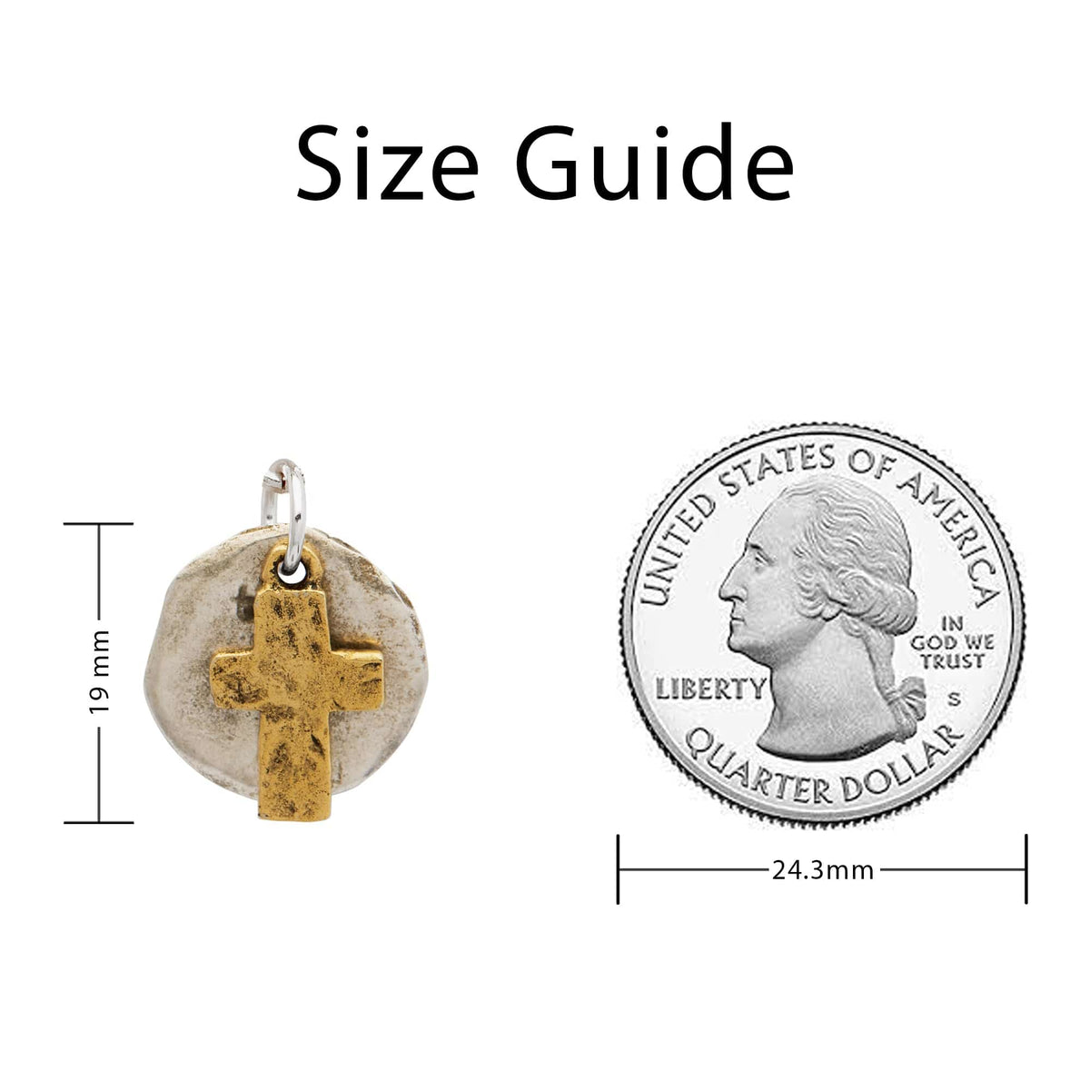 Golden Cross Silver Disc Pendant - Sizing Guide