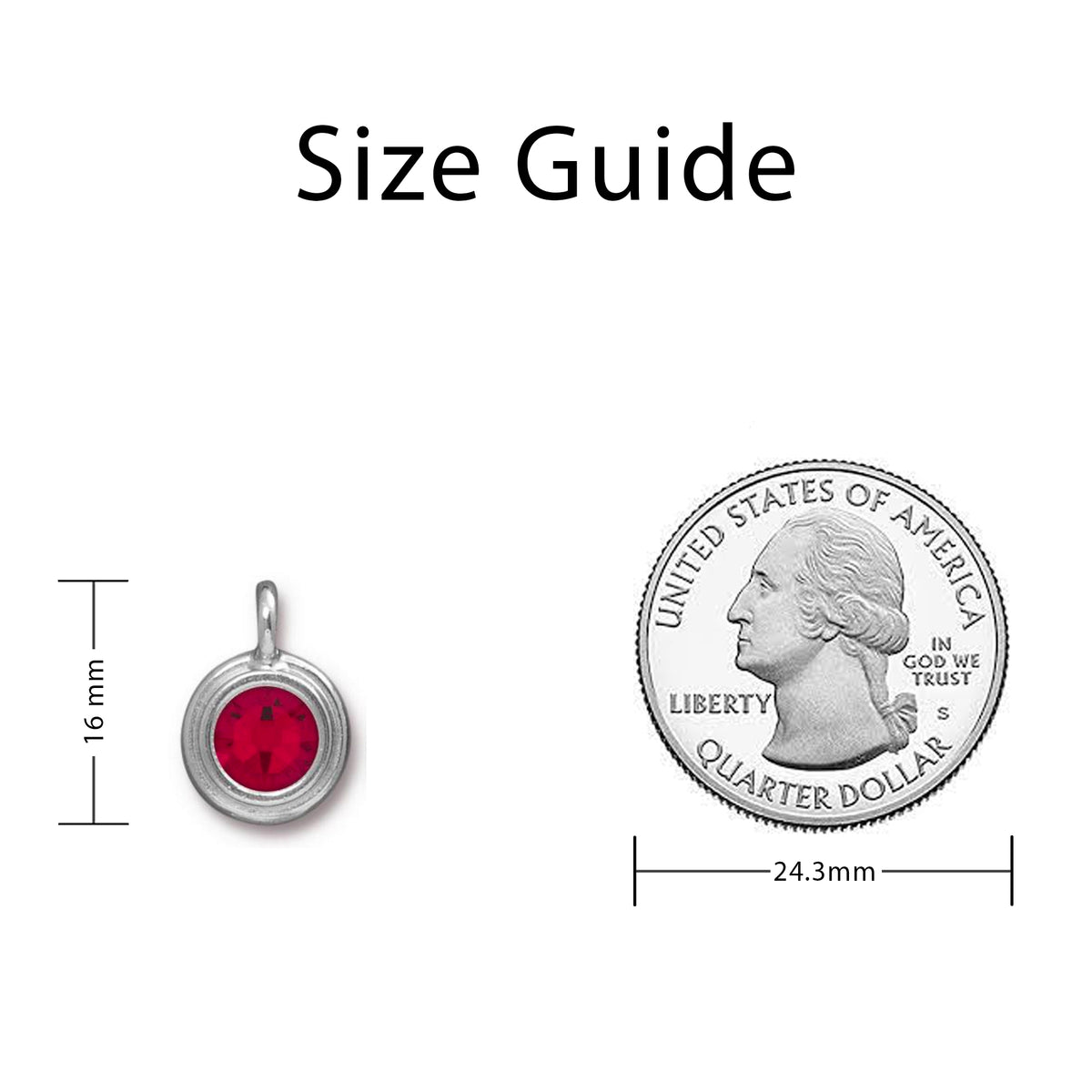 January Birthstone Garnet Red Crystal Charm - Silver Birthstones