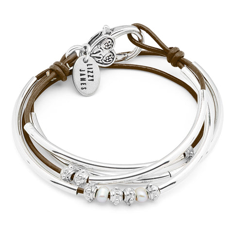 Charming Pearl Silver & Leather Wrap Bracelet – Lizzy James