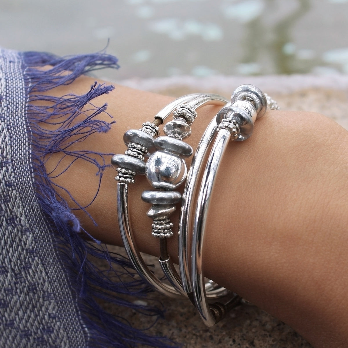 Lonny Silver &amp; Leather Wrap Bracelet Bracelet Wrist Size*: Petite