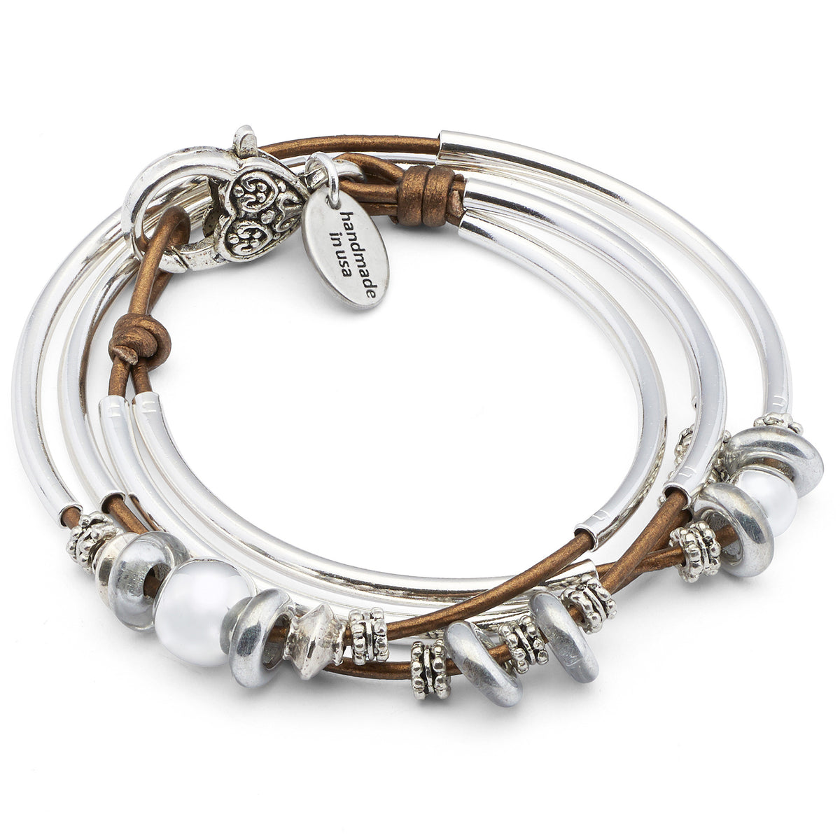 Lonny Silver &amp; Leather Wrap Bracelet Bracelet Wrist Size*: Petite