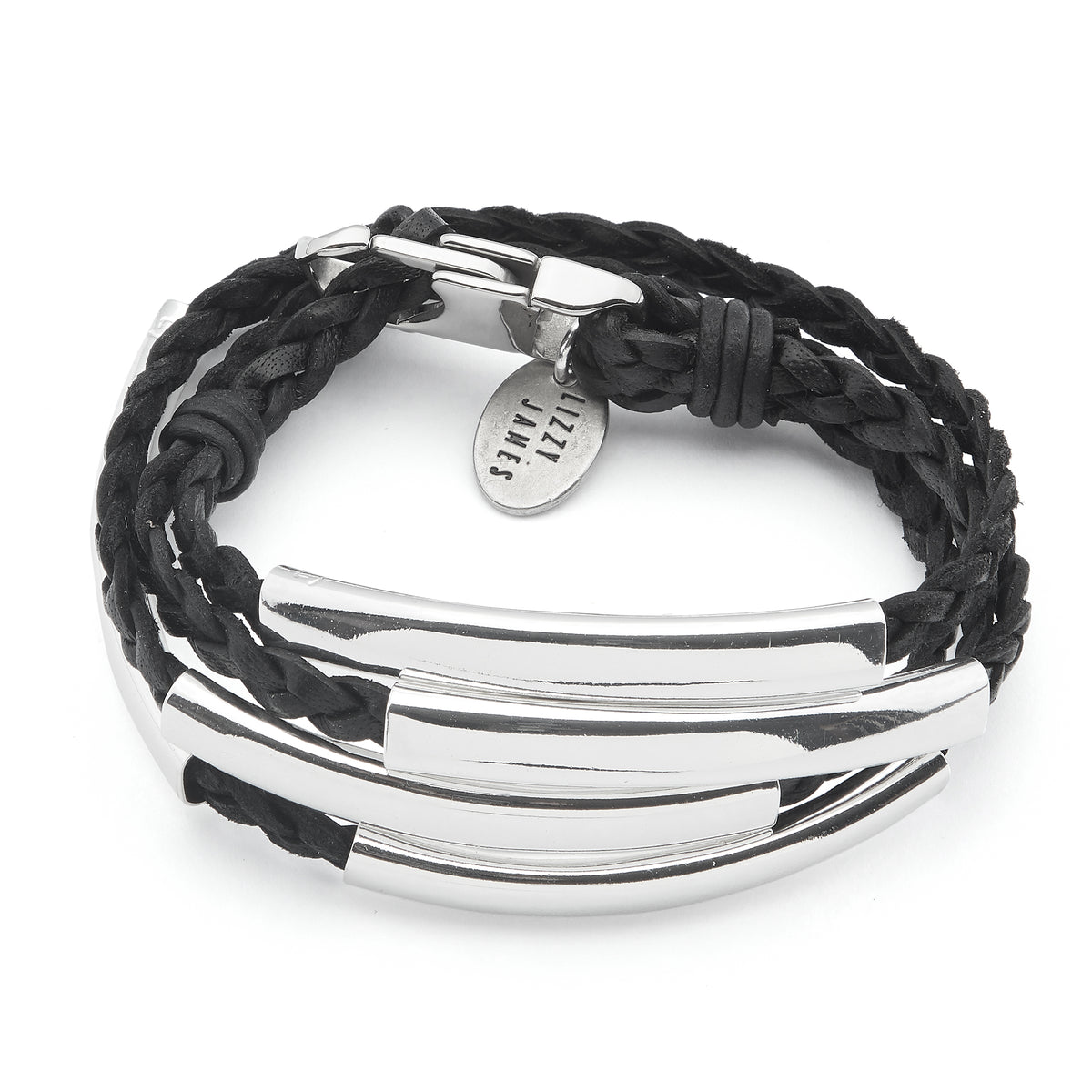 Addison Braided Leather Wrap Bracelet in Silver Bracelet Wrist Size*: Petite