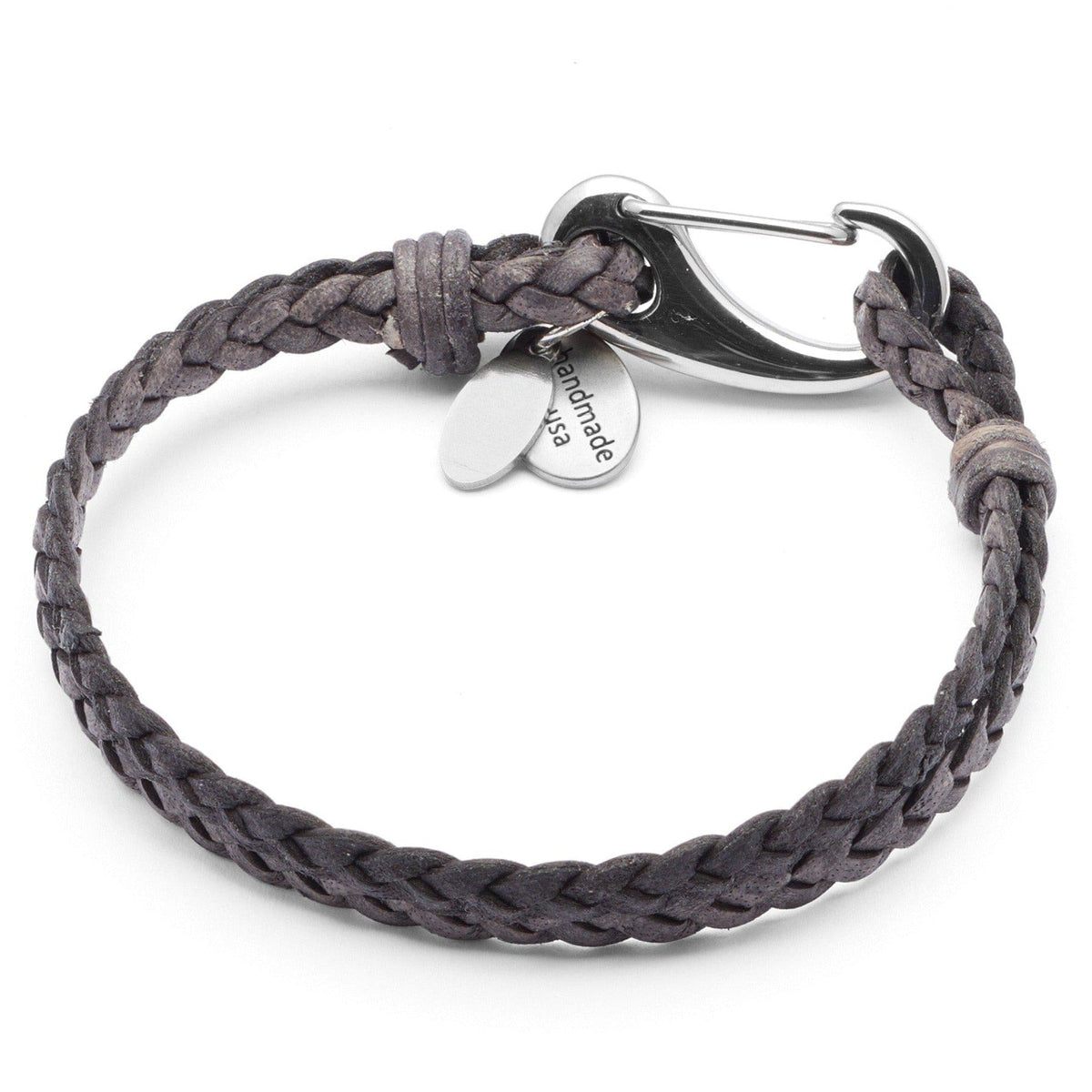 Nick Brown Braided Leather Bracelet Natural Grey Leather Stainless Steel Clasp