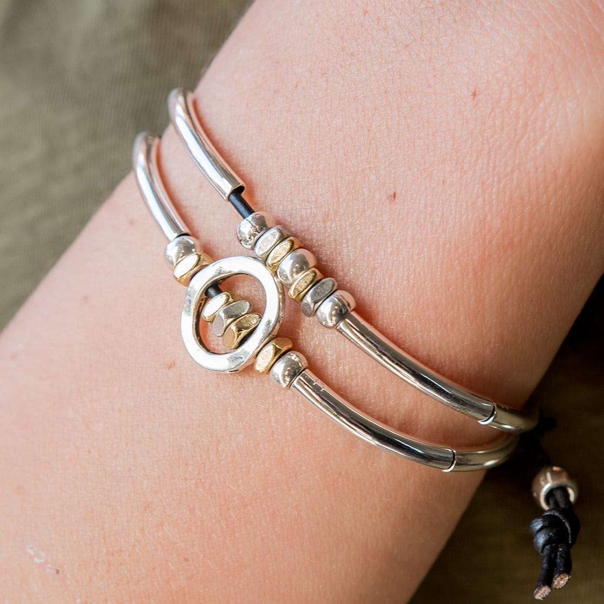 Optimism Silver &amp; Leather Adjustable Bracelet