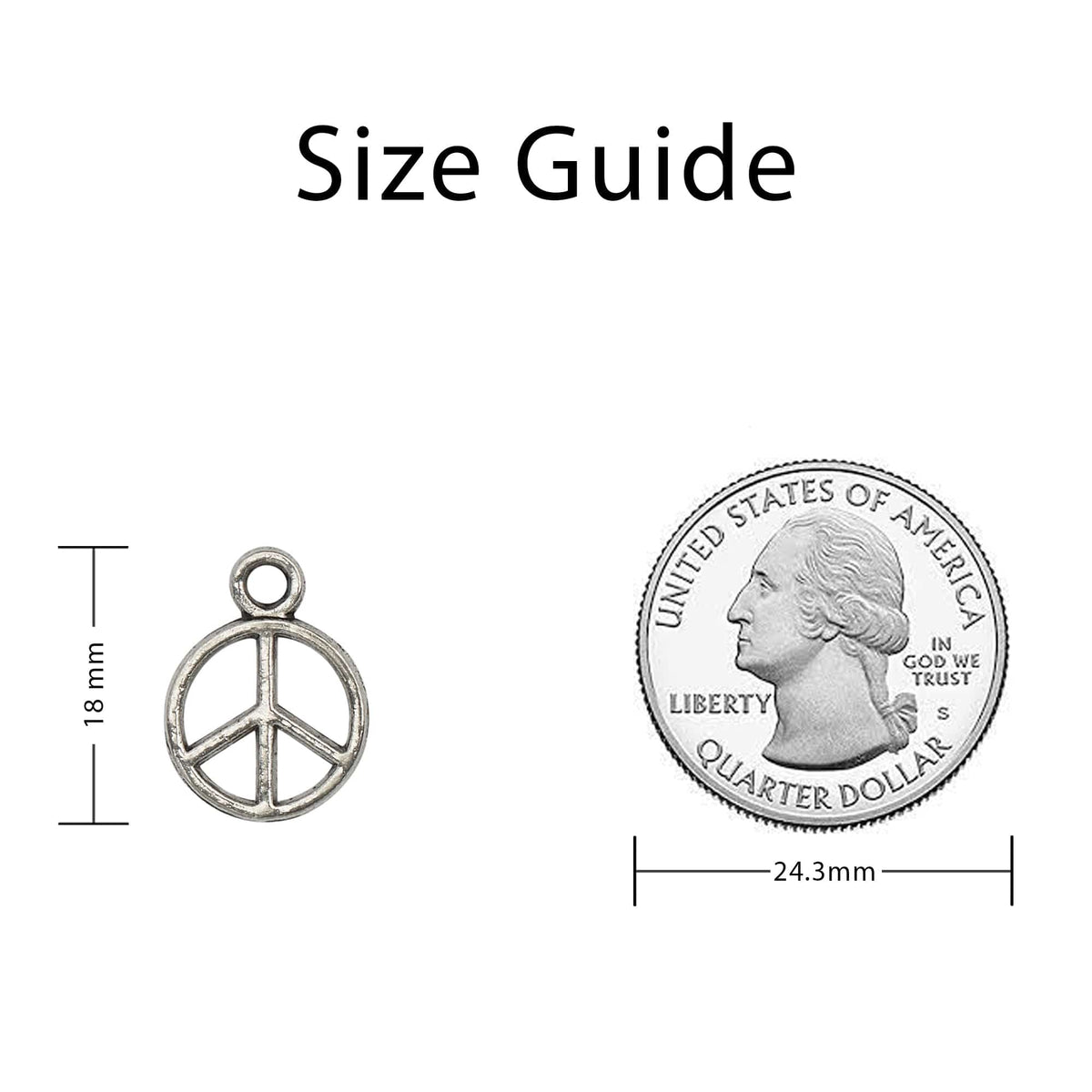 Peace Sign Charm Sizing Guide