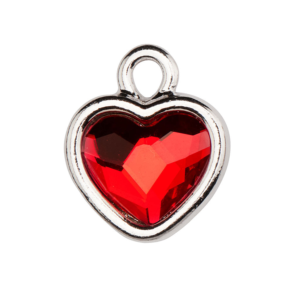 Ruby Crystal Silver Heart Charm