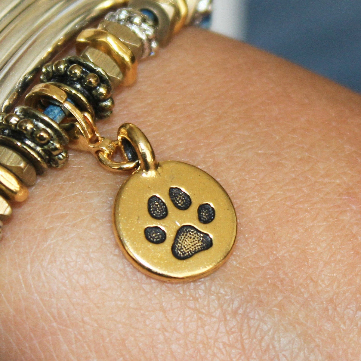 Round Paw Print Charm Gold Charms