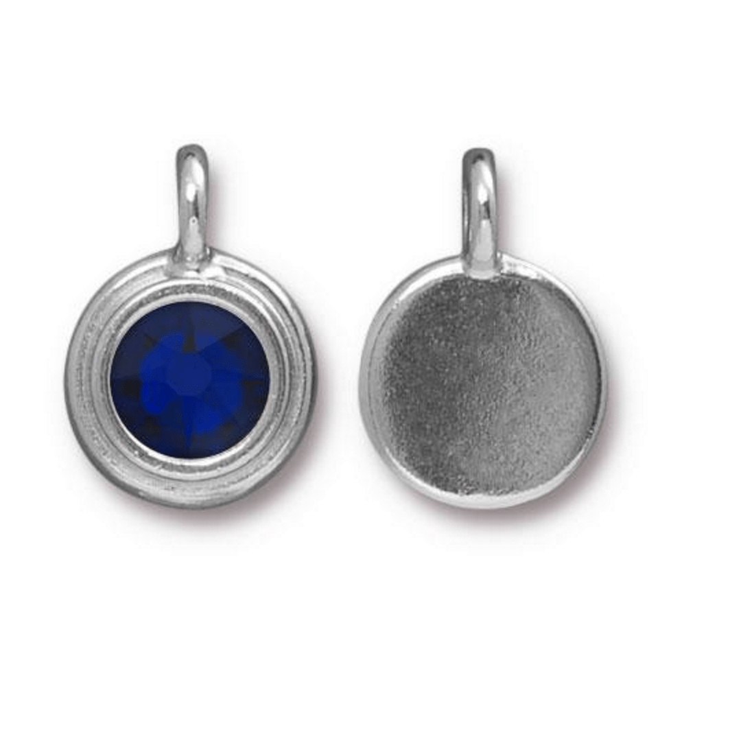 September Birthstone Sapphire Blue Crystal Charm - Silver Charms