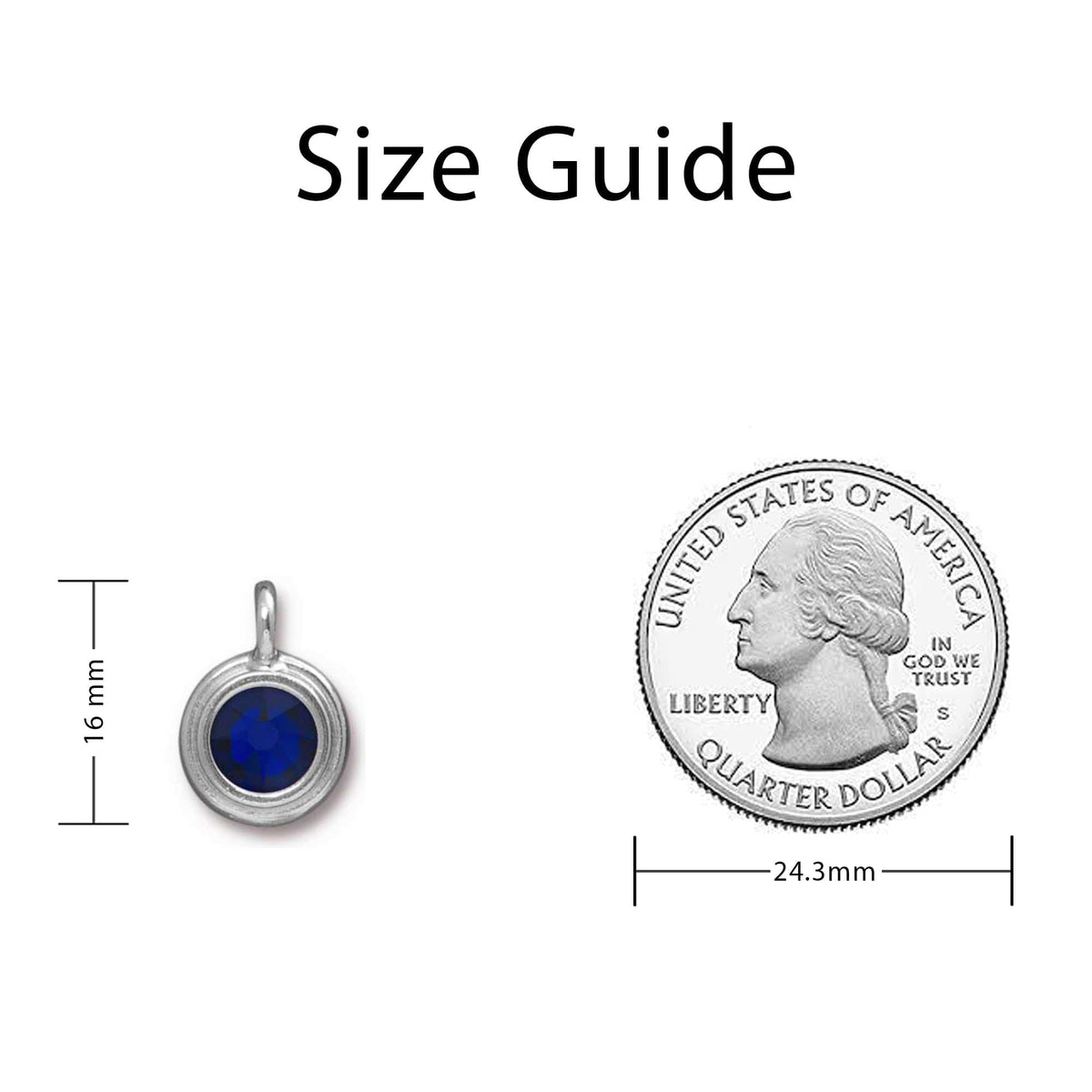 September Sapphire Crystal Charm Sizing Guide