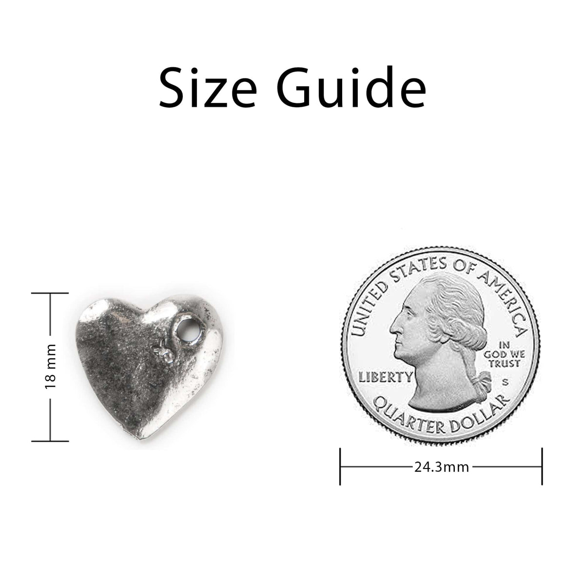 Silver Hammered Heart Sizing Guide