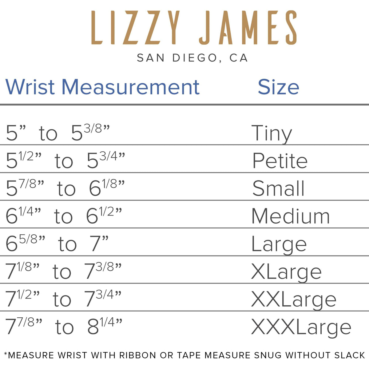 bracelet size chart